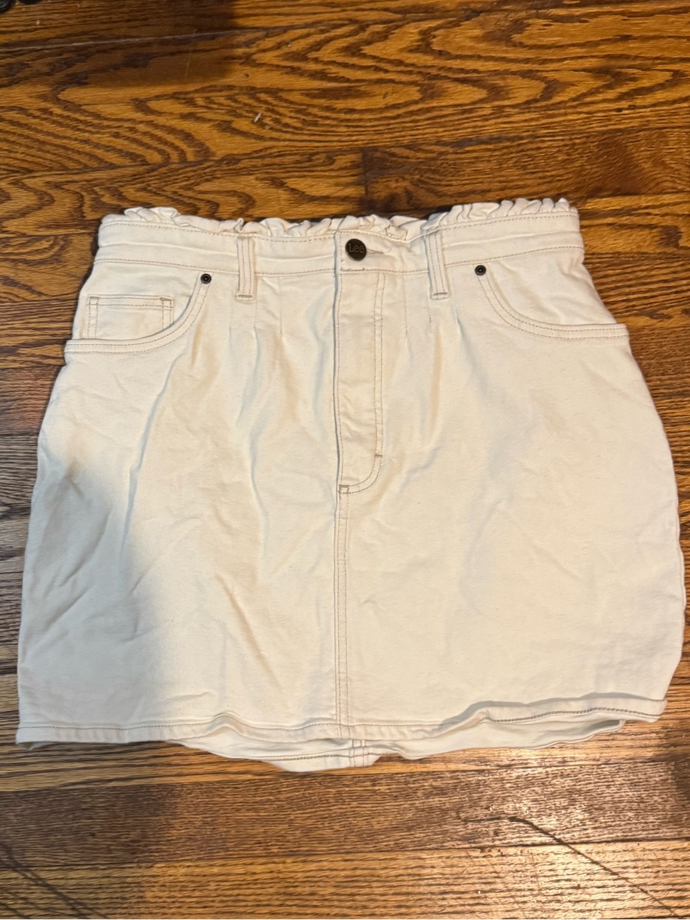 Casual Cream Paperbag Waist Denim Skirt Size 14